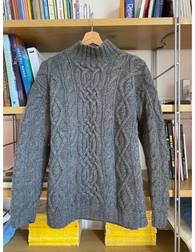 c.1990 Wool Handknitted Blanc Bleu pullover de l' environnement